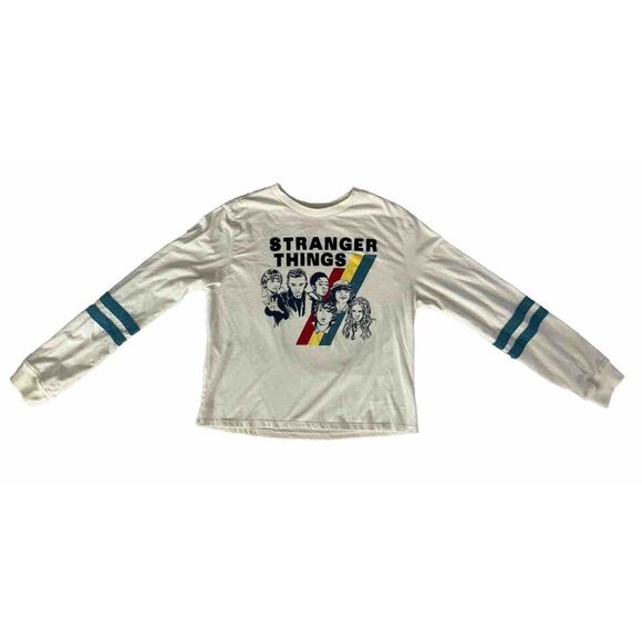 NETFLIX STRANGER THINGS Women Rib Long Sleeve Crop T-Shirt Top Cream Size Medium - Picture 3 of 8